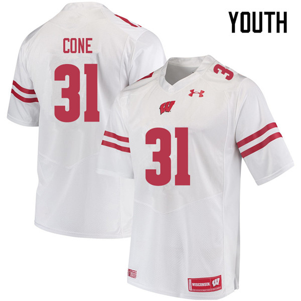Wisconsin Badgers Youth #31 Madison Cone NCAA Under Armour Authentic White College Stitched Football Jersey VT40D27CE